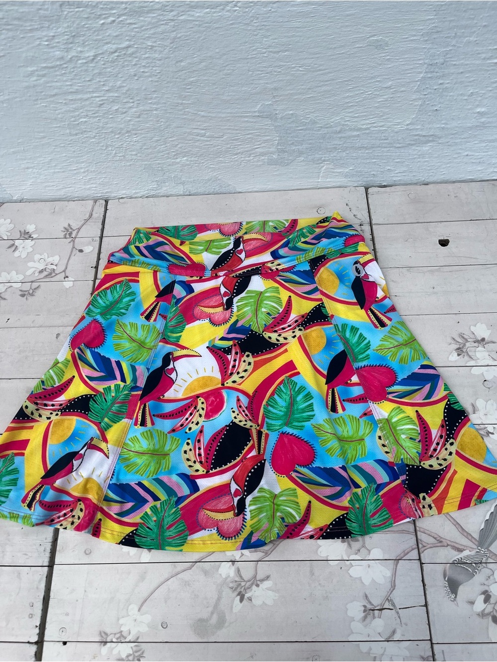 Tropical Print A-Line Skirt - Bright Multicolor